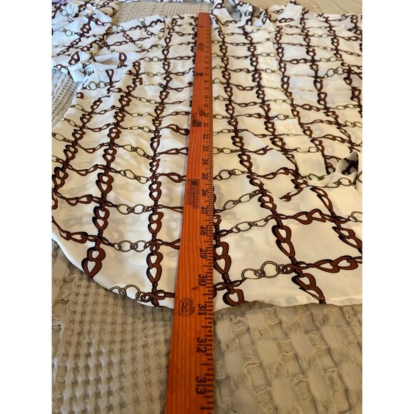 Talbots Blouse Chain Link Cream  Sz 3X Button Down  Top Tie@ Neck Cuffed Sleeve - Picture 12 of 12